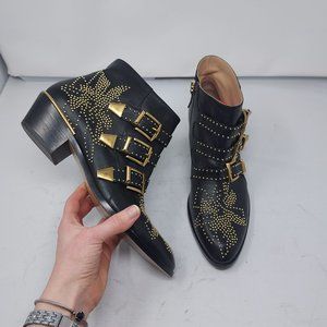 Chloe Susanna Studded Black Gold Zip Bootie
